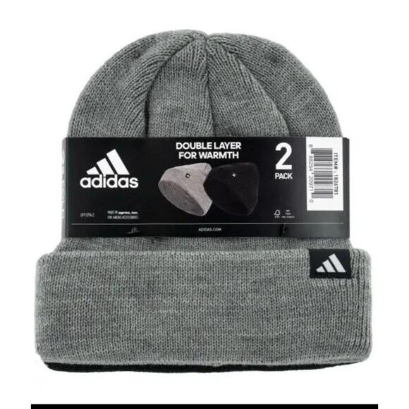 2 pk. Adidas Unisex Fold Beanie Double Layer for Warmth 100% Acrylic New - Picture 3 of 4